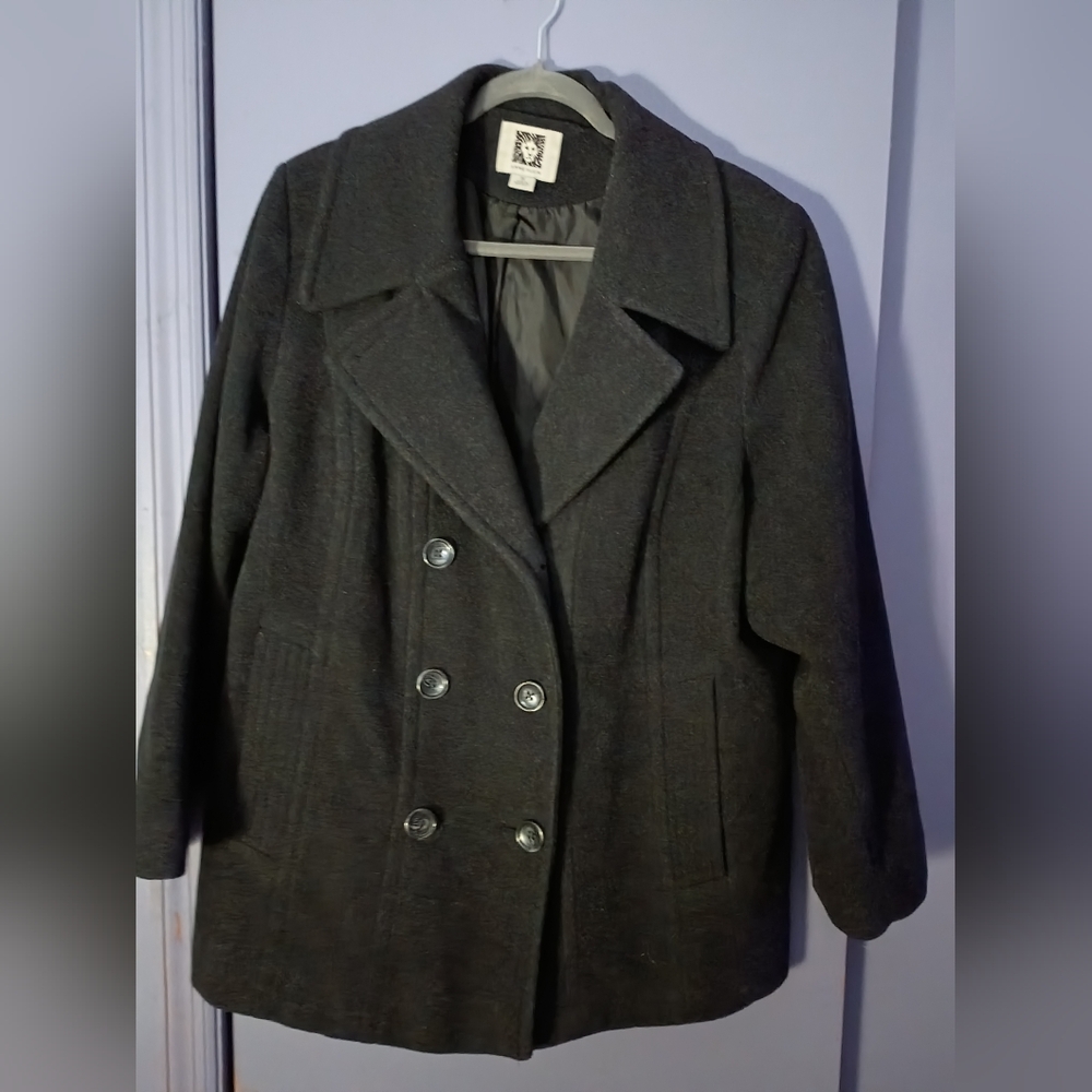Anne Klein Women's Black Double-Breasted Coat